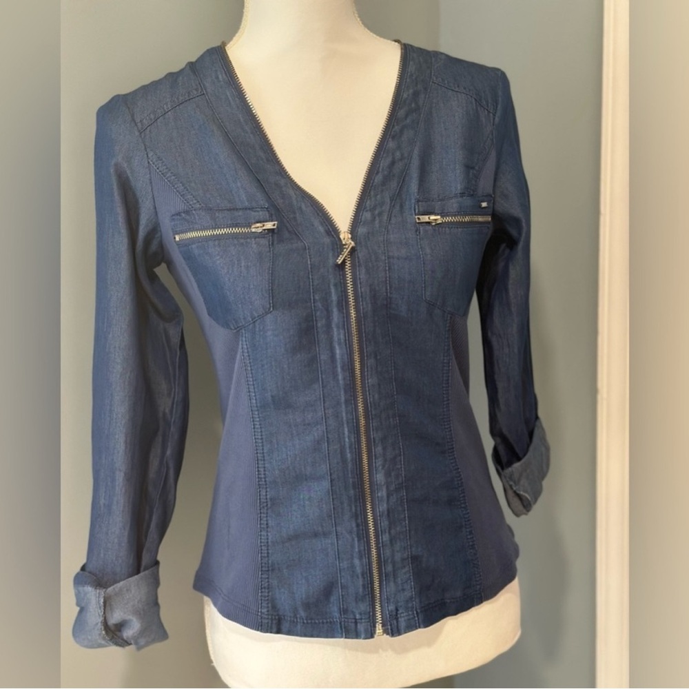 Guess Dark Blue Jean Jacket with Zipper Detail